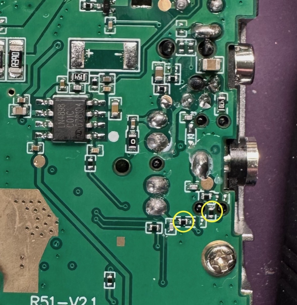 Resistors to remove on the UV-K5 v3 board